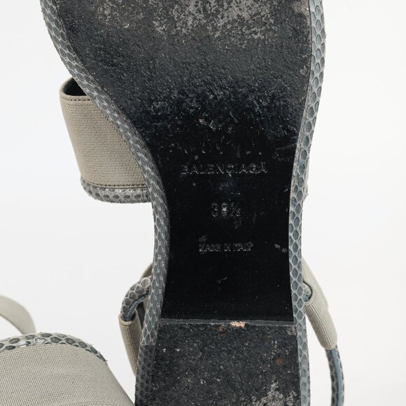 Balenciaga Grey Elastic Snakeskin-Embossed-Trim Slingback Sandals - Picture 5 of 10